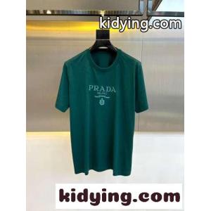 シンプル ロゴ入り コットンジャージー 半袖Tシャツ プラダ コピー Tシャツ コピー グリーンkid264bq4be