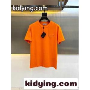 プラダ コピー Tシャツ コピー カジュアル ロゴ入り クルーネック 半袖Tシャツ オレンジkid264v85ry