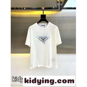 カジュアル ロゴ刺繍 プラダ コピー Tシャツ コピー クルーネック 半袖Tシャツ ホワイトkid26DS9XTD