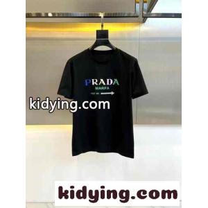 カジュアル ロゴ入り クルーネック プラダ コピー Tシャツ コピー 半袖Tシャツ ブラックkid26jeyCGb