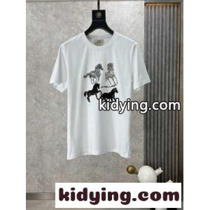 エルメス コピー Tシャツ コピー 上品 カジュアル クルーネック 半袖Tシャツ ホワイトkid26TDaSTn