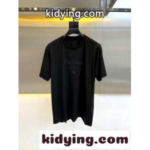 シンプル ロゴ入り コットンジャージー 半袖Tシャツ プラダ ブランド コピー Tシャツ コピー ブラックkid26fKrC4n