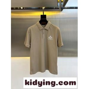 定番 コットンピケ ポロシャツ プラダ コピー Tシャツ 偽物 半袖 トップス カーキkid2695Diyu
