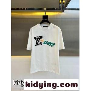 カジュアル ロゴ クルーネック コットン 半袖Tシャツ ルイ・ヴィトン Tシャツ コピー ホワイトkid26eK1nKb