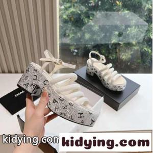 ラインストーン付き プラットフォーム シャネル スーパーコピー サンダル 偽物 ホワイトkid26D8zeuq