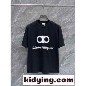 シンプル ロゴ入り クルーネックTシャツ サルヴァトーレ・フェラガモ 半袖Tシャツ コピー ブラックkid26yiCGDq