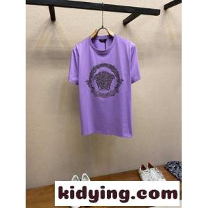 ラインストーン メドゥーサ カルトゥーシュ 半袖Tシャツ ヴェルサーチ コピーェ Tシャツ スーパーコピー パープルkid26GP5LHb