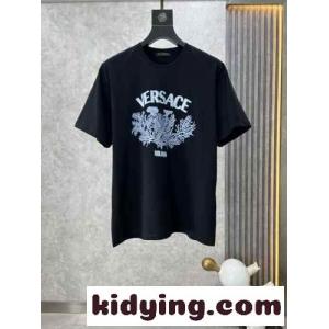 カジュアル ロゴプリント ヴェルサーチ コピーェ Tシャツ スーパーコピー ブラックkid2619PrCe