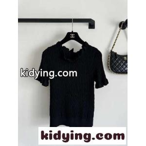 シンプル 可愛い フリル サマーニット シャネル ブランド コピー ニットウェア コピー ブラックkid26LT9reC