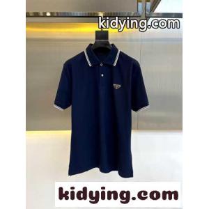 プラダ コピー 半袖Tシャツ コピー トライアングルロゴ付 コットンピケ ポロシャツ ネイビーkid26aeySby