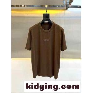 シンプル ロゴ入り クルーネック クリスチャン・ディオール ブランド コピー 半袖Tシャツ コピー ブラウンkid26uqWjia