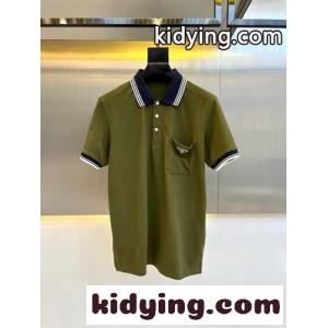 トライアングルロゴ付 コットンピケ ポロシャツ プラダ コピー 半袖Tシャツ コピー グリーンkid26D0T9bu