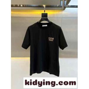 クリスチャン・ディオール スーパーコピー 半袖Tシャツ コピー シンプル ロゴ入り クルーネック ブラックkid26DCC8Di