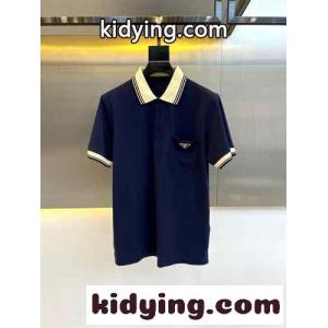 トライアングルロゴ付 コットンピケ ポロシャツ プラダ ブランド コピー 半袖Tシャツ コピー ネイビーkid26vGXnmC