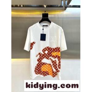 おしゃれ プリント クルーネック ルイ・ヴィトン 半袖Tシャツ コピー ホワイトkid26iuiSDu