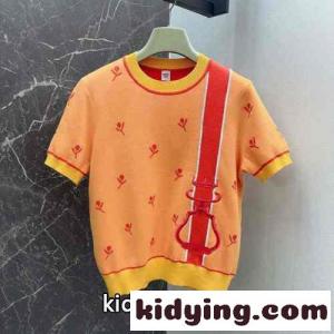 春夏 刺繍入り ショートスリーブニット エルメス コピーブランド ニットウェア コピー オレンジkid26qq0DOf