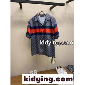 ウェブ ストライプ GG コットンシャツ グッチ コピー シャツ コピー 半袖 グレーkid26iySDmq