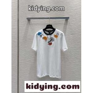エンブロイダードカーネーションTシャツ ルイ・ヴィトン 半袖Tシャツ コピー ホワイトkid26TPPX1b