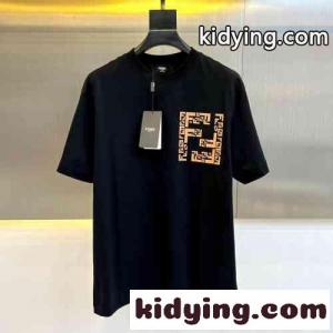 定番 カジュアル ロゴ クルーネック フェンディ ブランド コピー 半袖Tシャツ コピー ブラックkid26i8PXLf