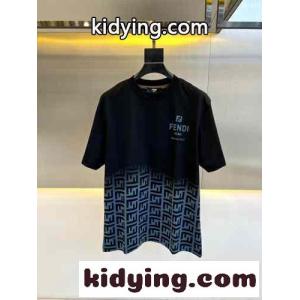 注目される ロゴプリント フェンディ スーパーコピー 半袖Tシャツ コピー クルーネック ブラックkid26y0r45r