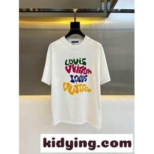 人気 おしゃれ ロゴ ルイ・ヴィトン 半袖Tシャツ コピー コットンtシャツ ホワイトkid26mWTPTf