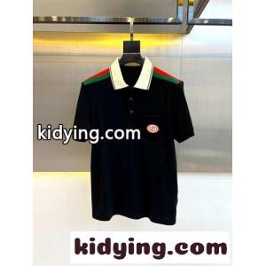GG パッチ付き コットン ポロシャツ グッチ コピー 半袖Tシャツ コピー ブラックkid260D8jKf