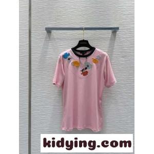 エンブロイダードカーネーションTシャツ ルイ・ヴィトン 半袖Tシャツ コピー ピンクkid26K9ryGv