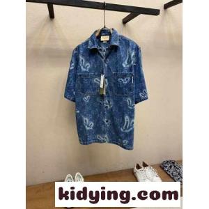 GGリキッドハーツプリント デニムシャツ グッチ コピー シャツ コピー メンズkid26e4Pj8D