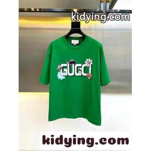 グッチ ブランド コピー 半袖Tシャツ コピー 快適 コットン Tシャツ クルーネック グリーンkid26HXzS1v