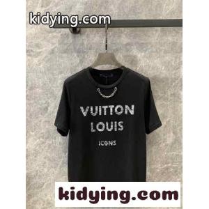 人気 ロゴプリント コットン Tシャツ ルイ・ヴィトン 半袖Tシャツ コピー ブラックkid26raCuKr