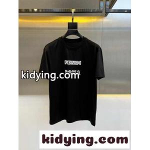 カジュアル シルケット コットン フェンディ コピーブランド 半袖Tシャツ コピー ブラックkid2611vmSj