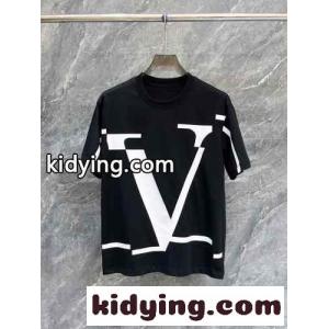 Vロゴプリント クルーネック Tシャツ ヴァレンティノ ブランド コピー 半袖Tシャツ コピー ブラックkid26zOfqia