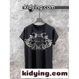 balmain コピーブランド シグネチャー ペイズリー Tシャツ バルマン コピーブランド 半袖Tシャツ コピー レディース グレーkid264rqGji