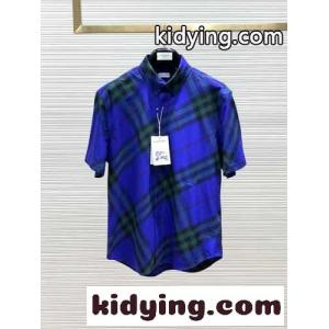 チェック コットンシャツ ショートスリーブ バーバリー コピー シャツ コピー ブルーkid26jiWbGb