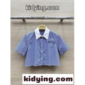 洗練された クロップド ストライプシャツ ミュウミュウ スーパーコピー シャツ コピー レディースkid2689PzmC