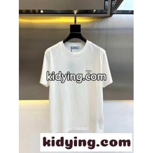シンプル トライアングルロゴ付き 半袖Tシャツ プラダ コピー Tシャツ コピー ホワイトkid26jCu09f
