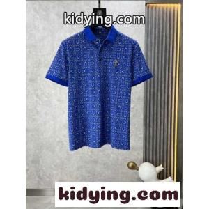 目を引く 総柄プリント 半袖 ポロシャツ エルメス ブランド コピー Tシャツ コピー ブルーkid26HzKjia