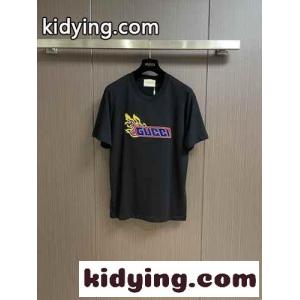 シルケット コットン ロゴ入り 半袖Tシャツ グッチ コピーブランド Tシャツ コピー ブラックkid26DGv8za