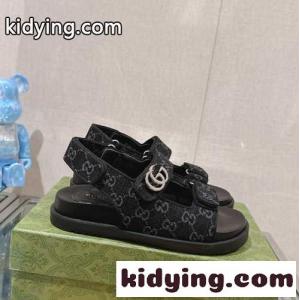 ダブルG付き ウィメンズ サンダル グッチ コピー サンダル コピー 人気 ブラックkid26X9DWni