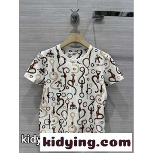 2026春夏 プリント クルーネック 半袖Tシャツ エルメス コピーブランド Tシャツ コピー レディースkid265feKfm