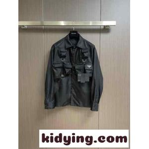 24SS カジュアル 長袖 Re-Nylon シャツ プラダ ブランド コピー シャツ コピー ブラックkid26zGf4fu