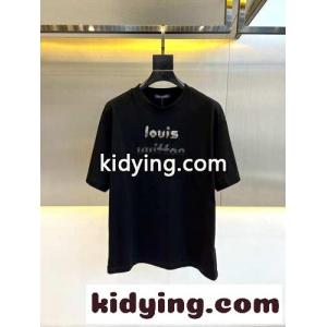 定番 ロゴ入り クルーネック 半袖Tシャツ ルイ・ヴィトン Tシャツ コピー ブラックkid26LjKvyC