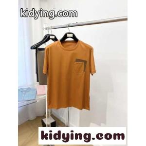 24SS レザーポケット付き 半袖Tシャツ エルメス コピー Tシャツ コピー オレンジkid26S99XnC