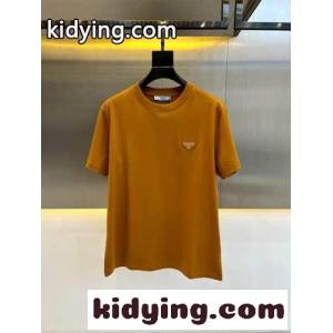 シンプル トライアングルロゴ付き 半袖Tシャツ プラダ コピー Tシャツ コピー ブラウンkid26CKL9rm