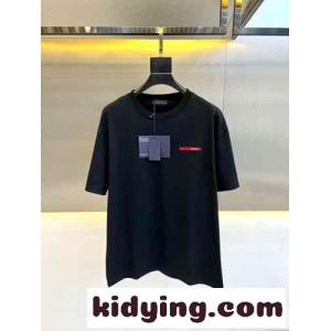 定番 クルーネック コットン 半袖Tシャツ プラダ コピー Tシャツ コピー ブラックkid268Dymiu
