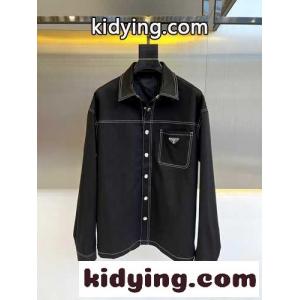 ストレッチコットン デニムシャツ プラダ コピー シャツ コピー ブラックkid268LXX1b