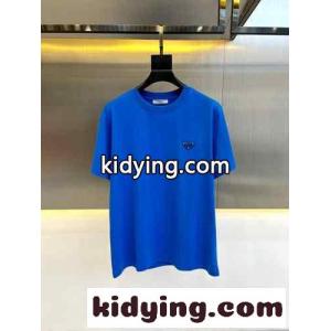 シンプル トライアングルロゴ付き 半袖Tシャツ プラダ コピー Tシャツ コピー ブルーkid26j0fOHr