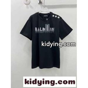 バルマン スーパーコピー Tシャツ コピー ラインストーン ロゴ 半袖Tシャツ ブラックkid26j8beGr