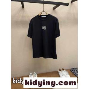 シンプル アレキサンダーワング Tシャツ コピー ロゴ入り クルーネック 半袖Tシャツ ブラックkid268vKHHj