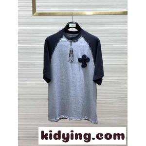 カジュアル 定番 配色 コットン 半袖Tシャツ クロムハーツ ブランド コピー Tシャツ コピー グレーkid2651LbSn